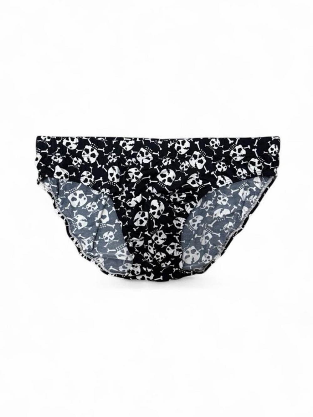 Black Skull Print Swim Briefs / Bikini Bottoms Y2K Goth Size L